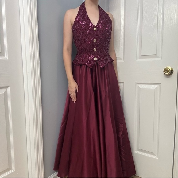 Vintage Formal Dress Prom Vest Whimsigoth Sequin Maroon Halter 90s Extra Small - Picture 9 of 9